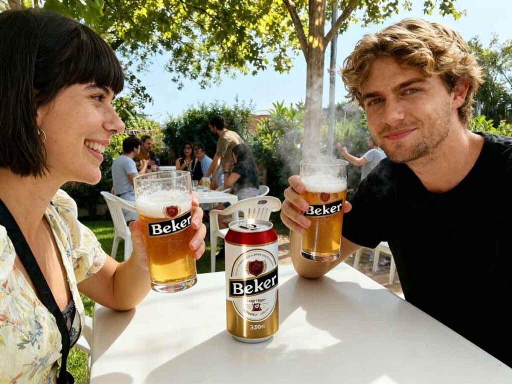 Russians couple drink Beker beer