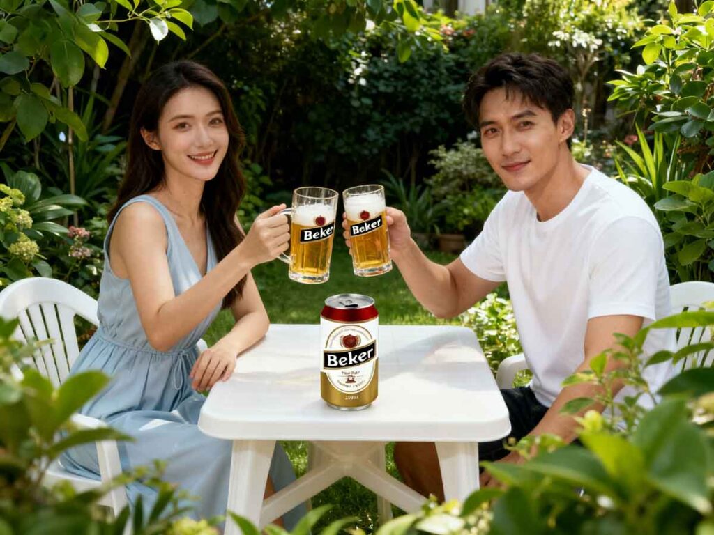 Chinese couple drink Beker Beer